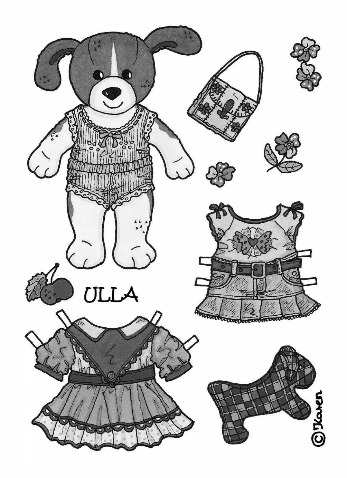 Radiant coloring page dog with clothes