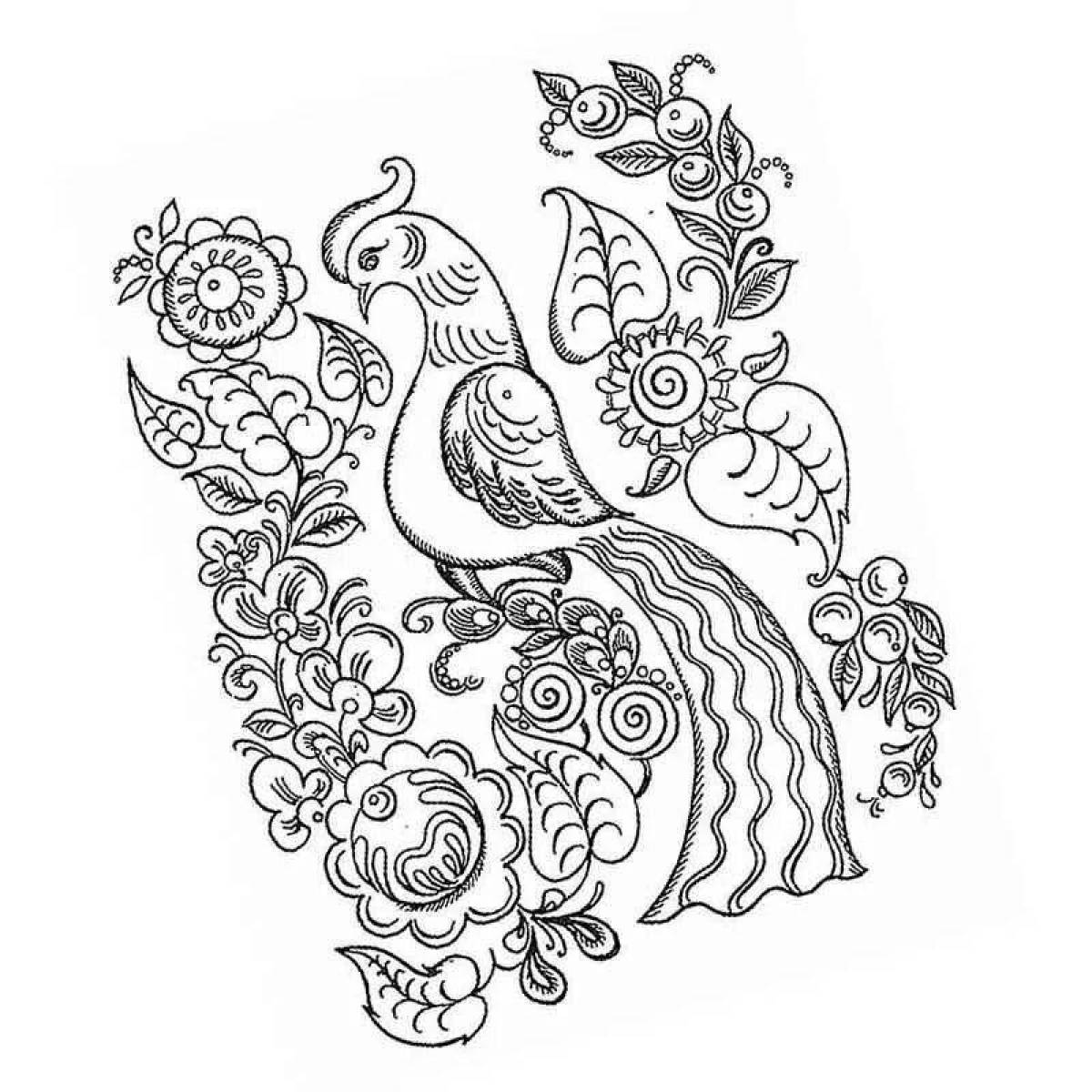 Доска с узорами рисунок с птицей