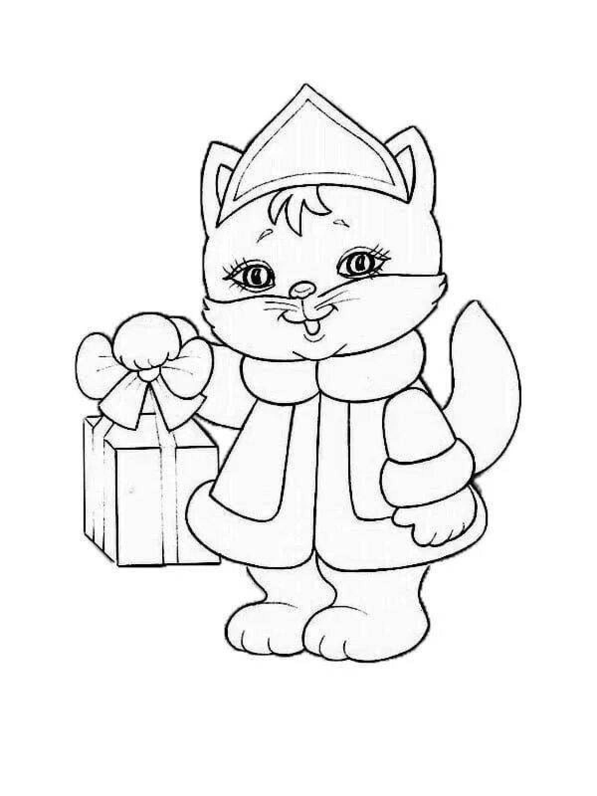Раскраска котики новогодние