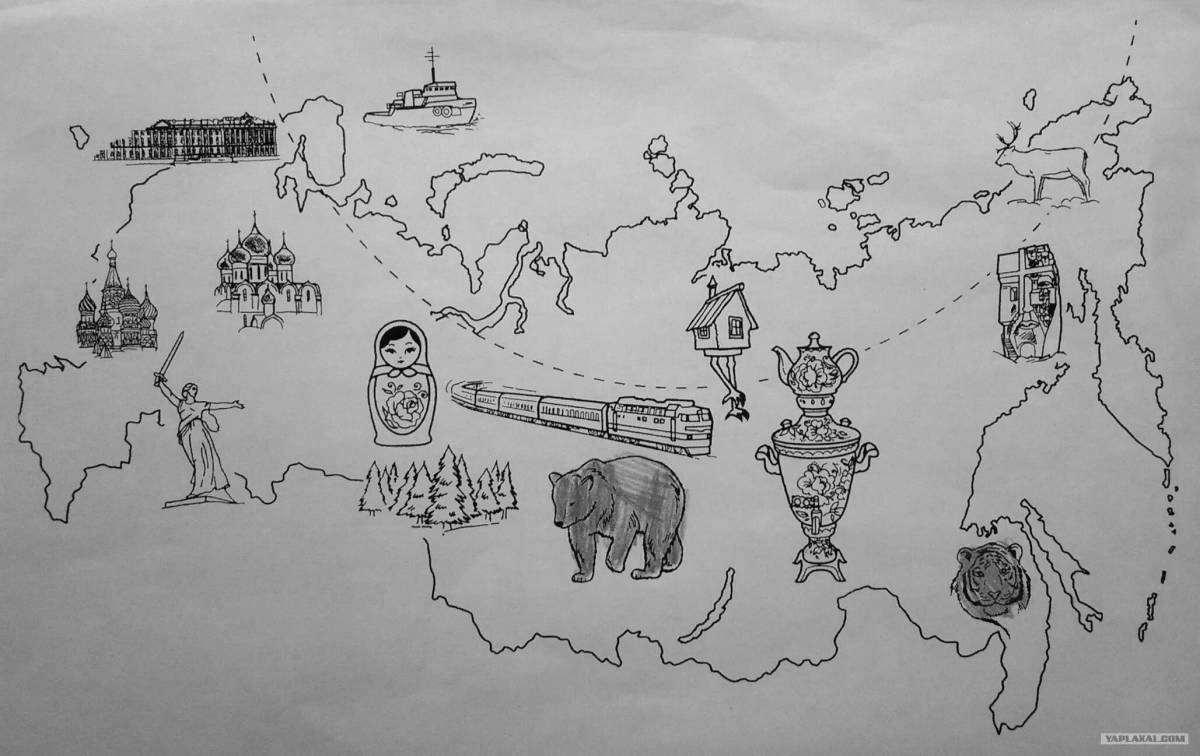 Joyful map of Russia with animals
