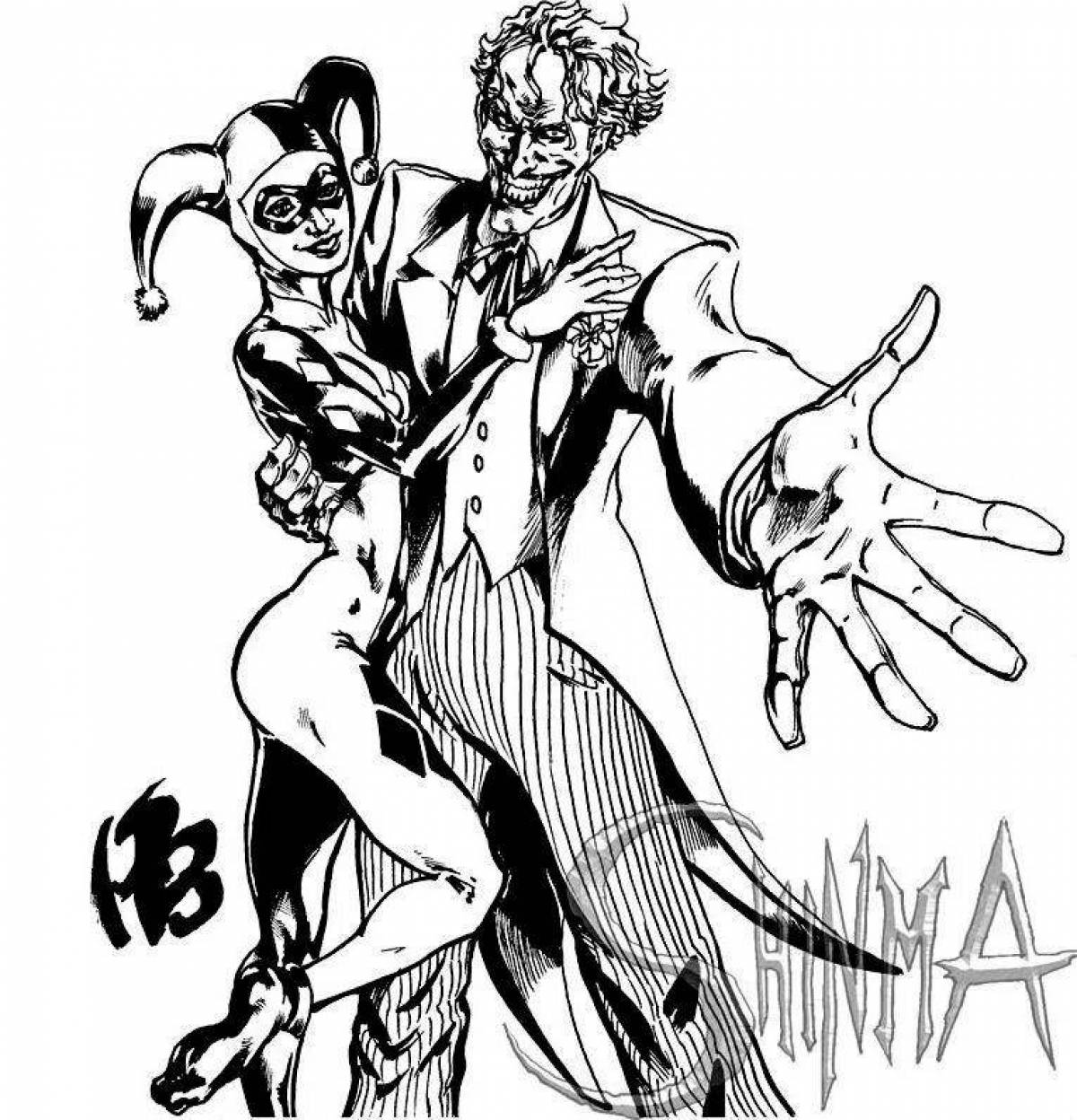 Colorful Joker and Harley Quinn coloring book