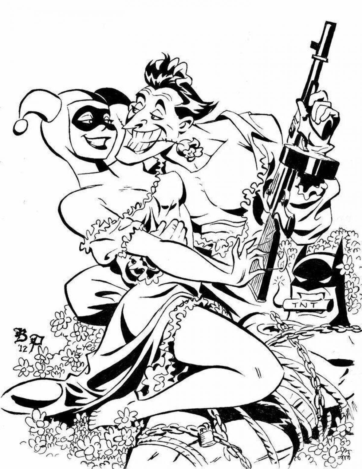 Coloring book funny joker and harley quinn