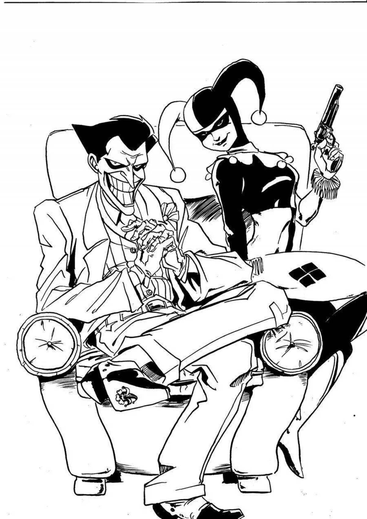 Colorful joker and harley quinn coloring book