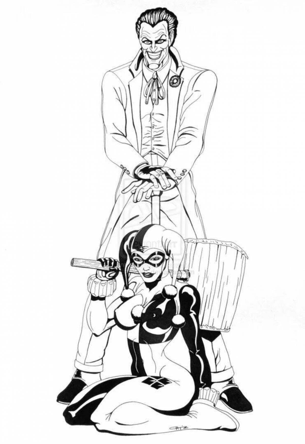 Coloring book dazzling joker and harley quinn