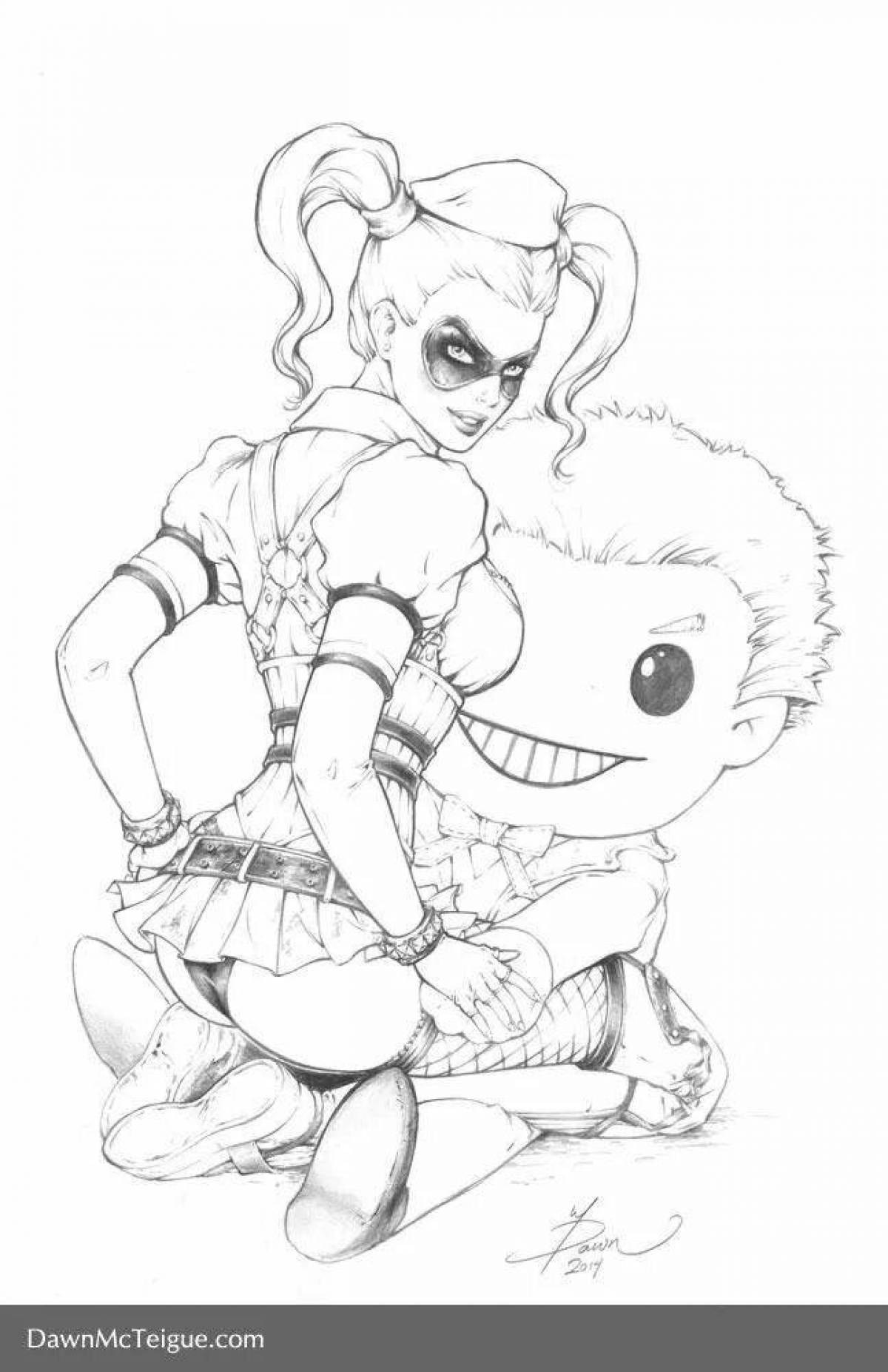 Glamorous joker and harley quinn coloring page
