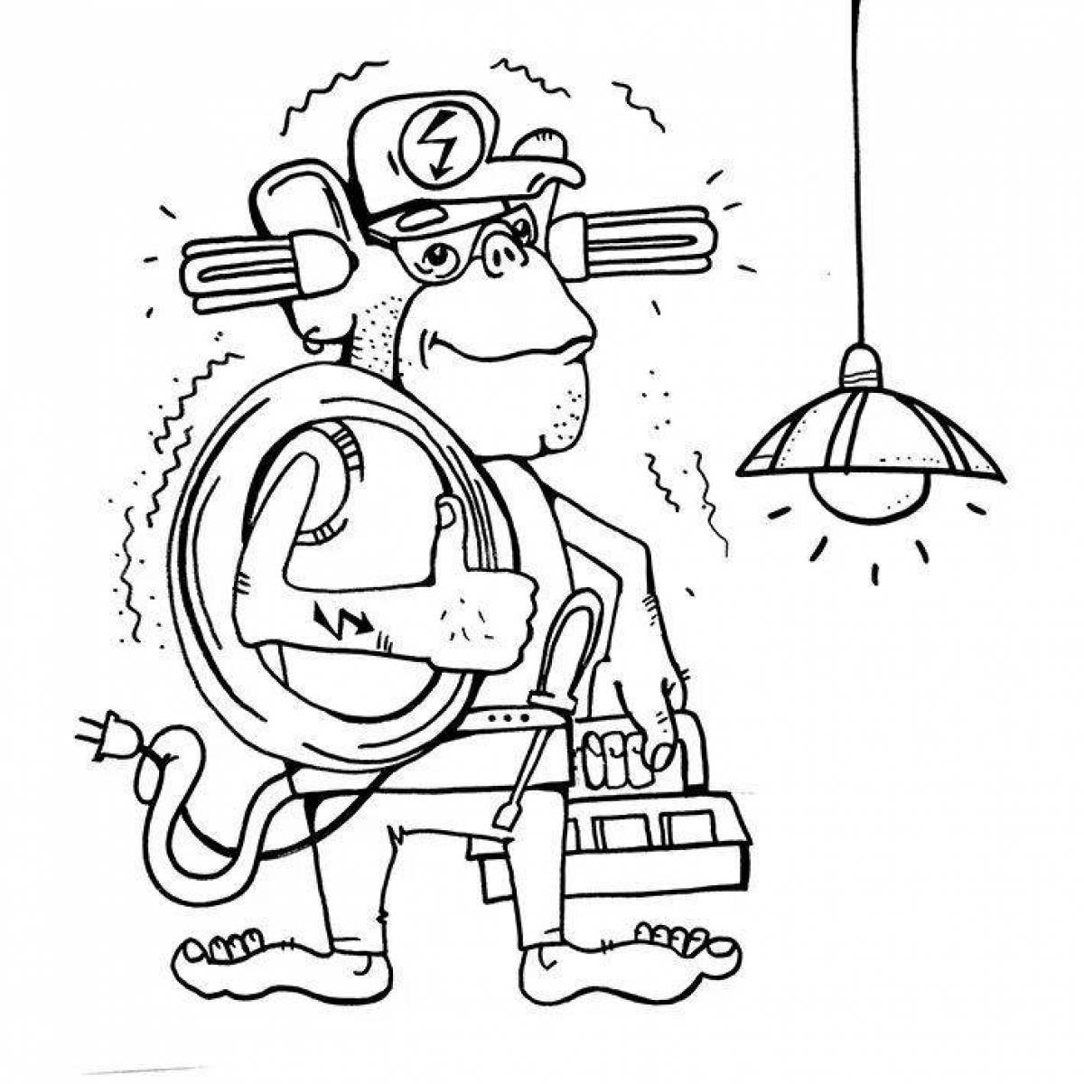 Colorful electrician coloring page