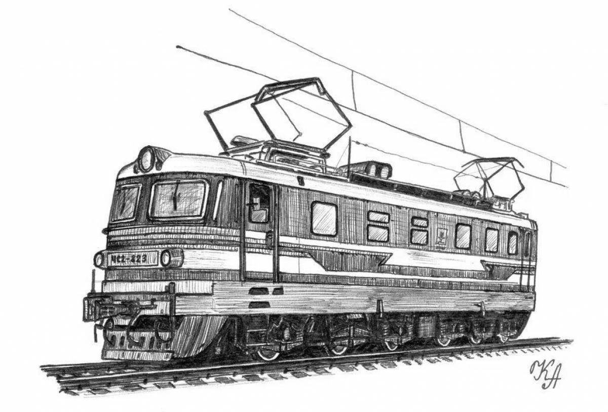 Coloring page decorated electric locomotive