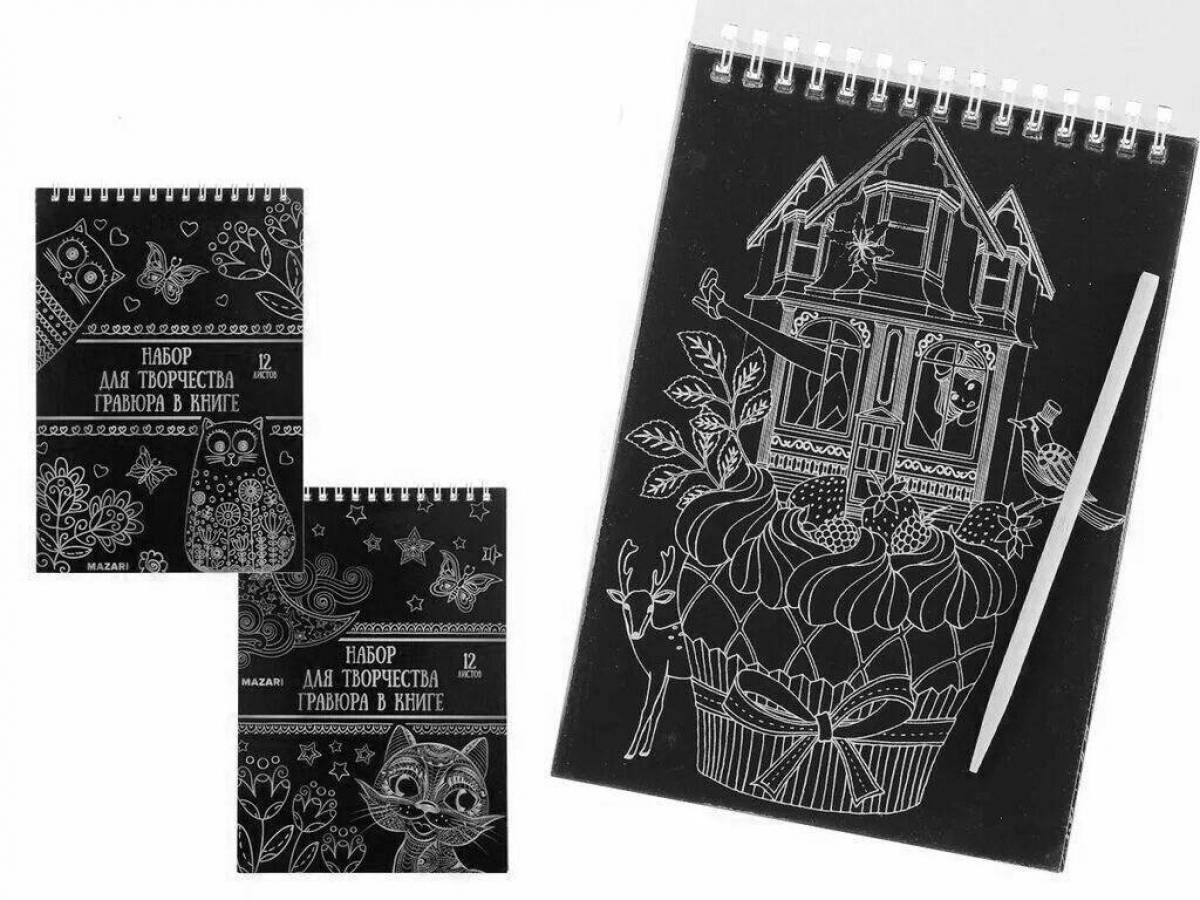 Adorable coloring book for notebook engraving