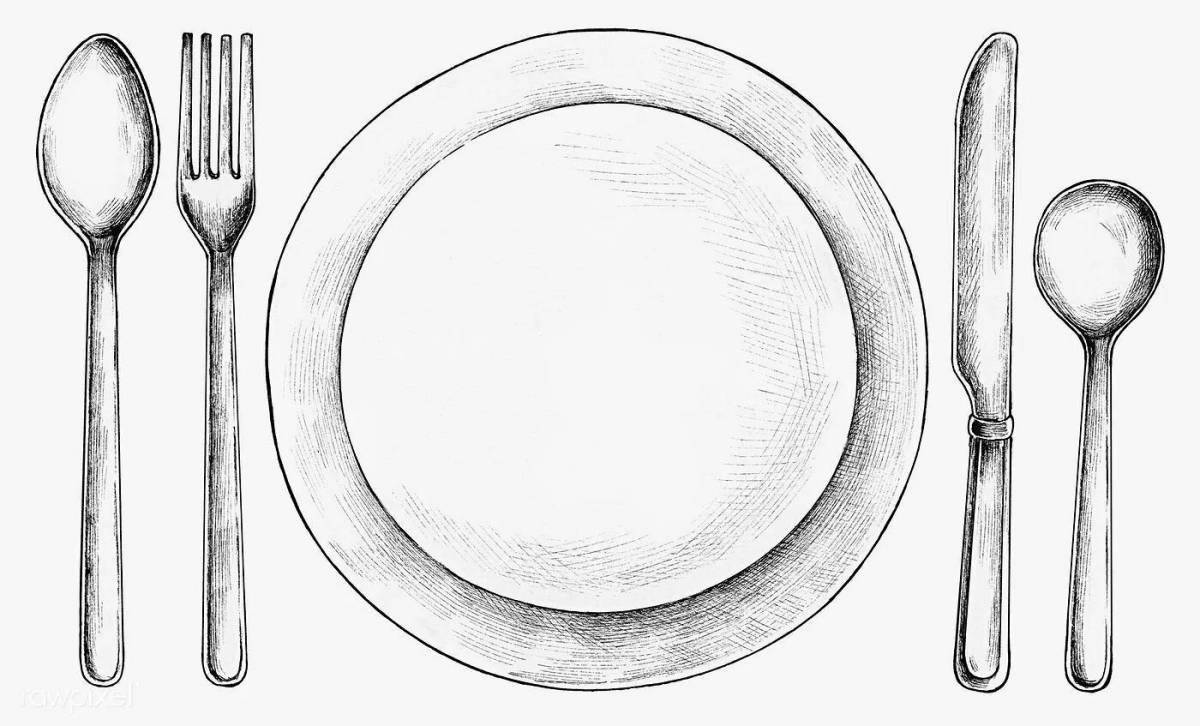Playful cutlery coloring page
