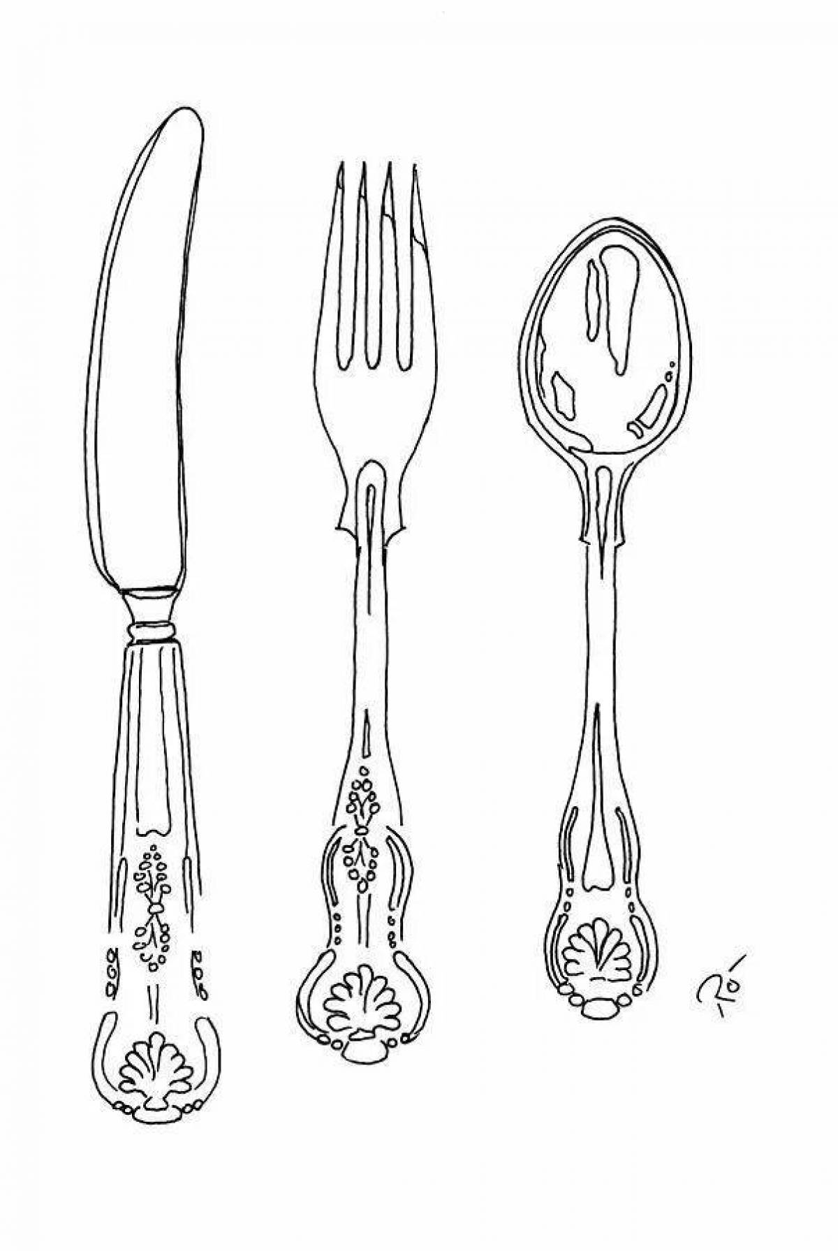 Charming cutlery coloring page