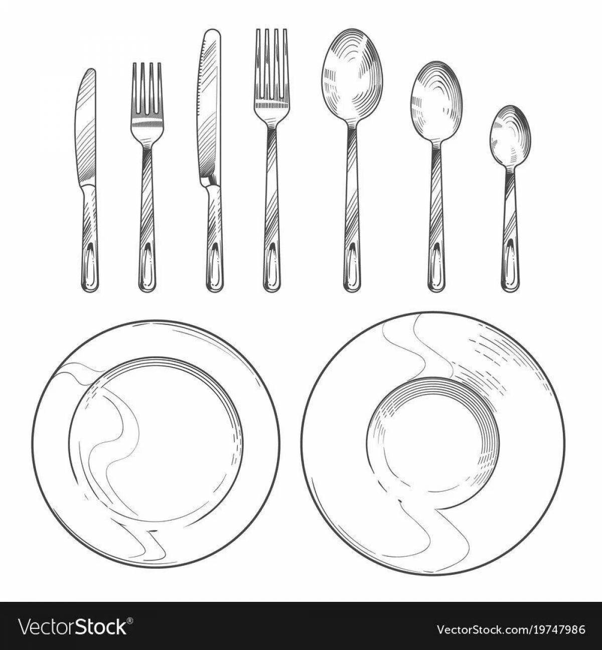 Иллюстрация тарелочка и столовые приборы