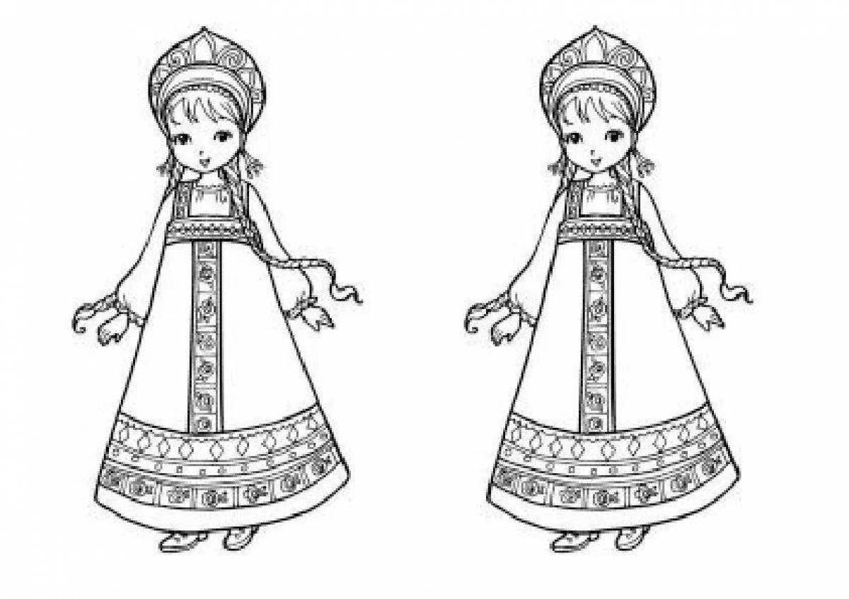 Coloring page gorgeous Russian costume