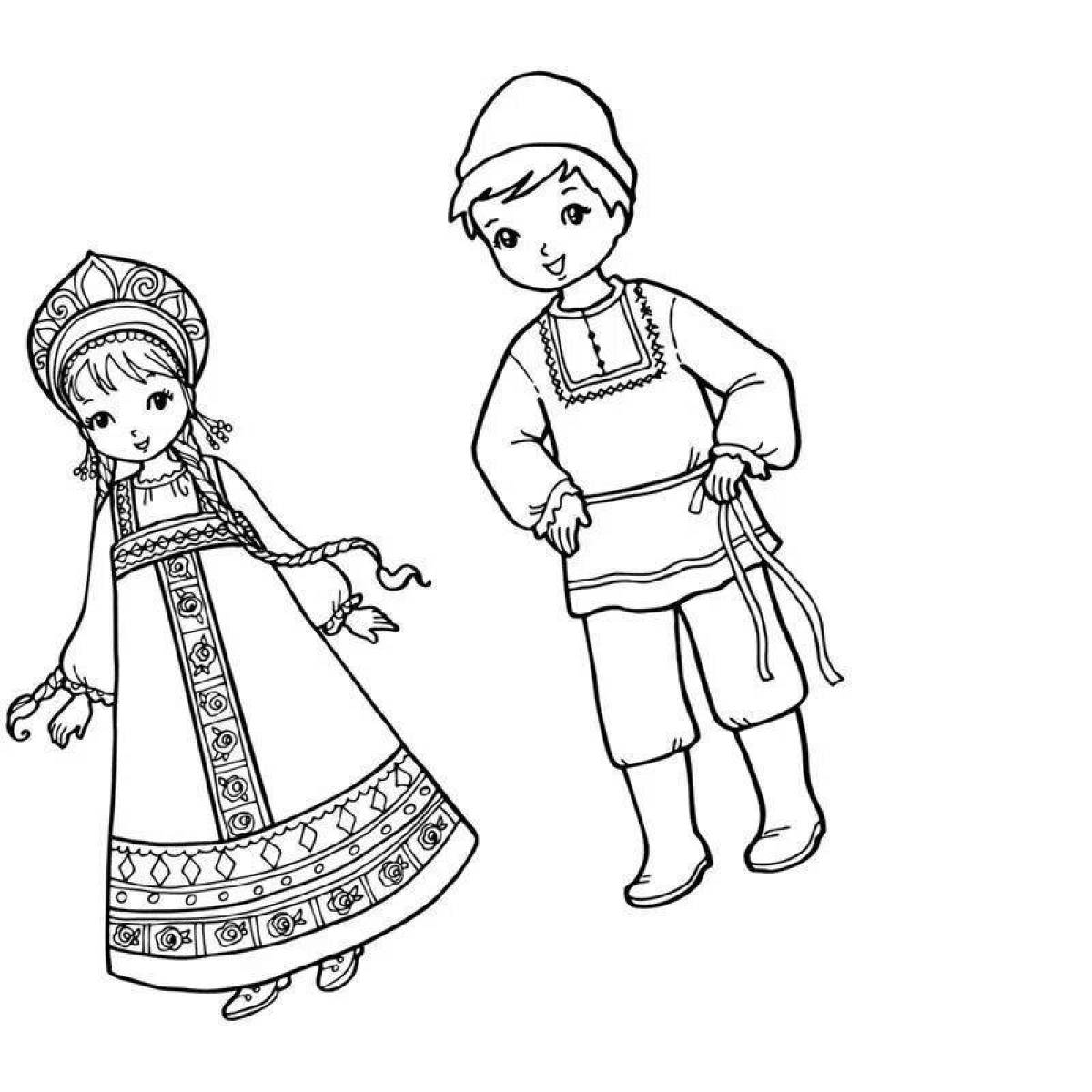 Fancy Russian costume coloring page