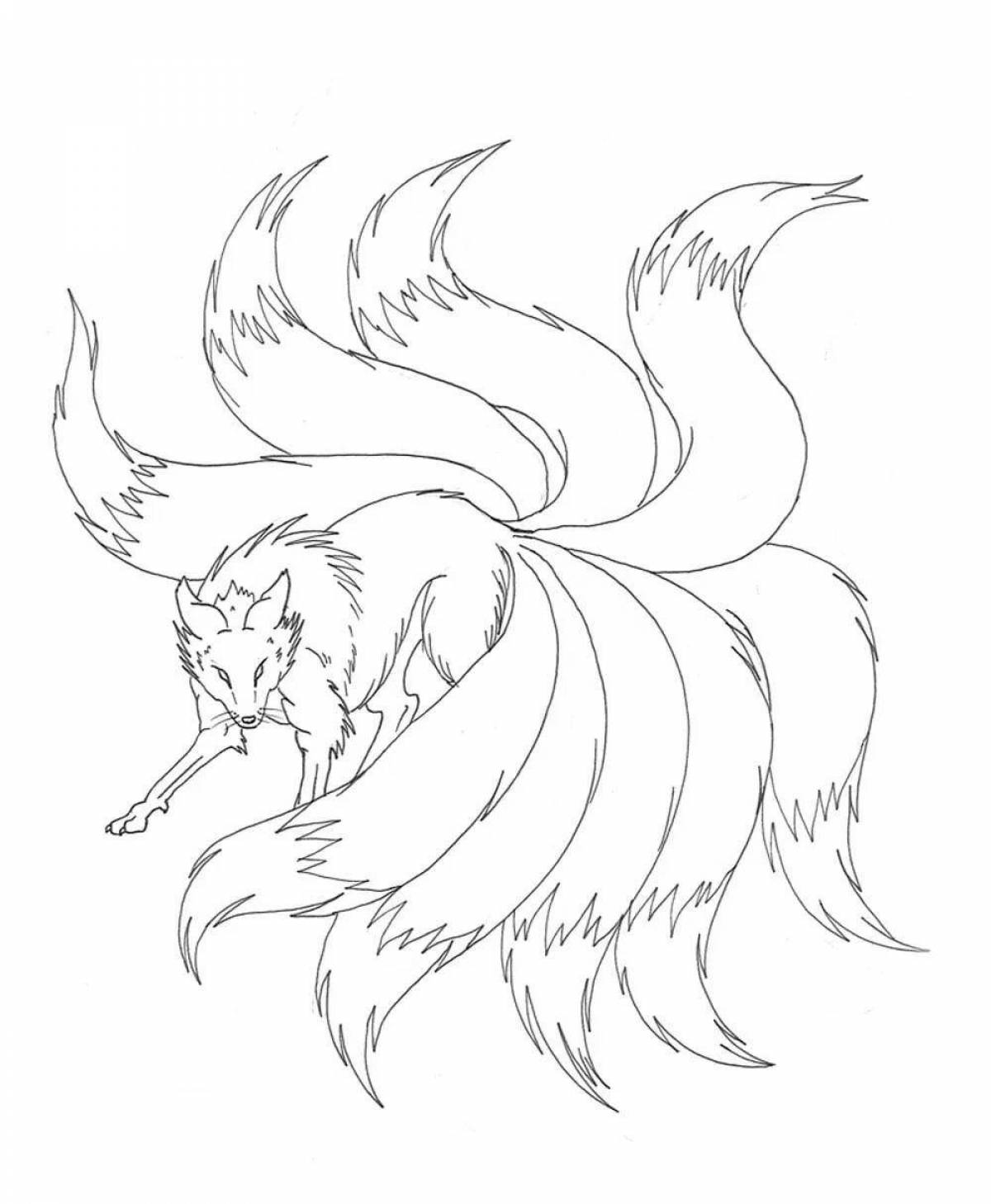 Majestic nine-tailed fox coloring page
