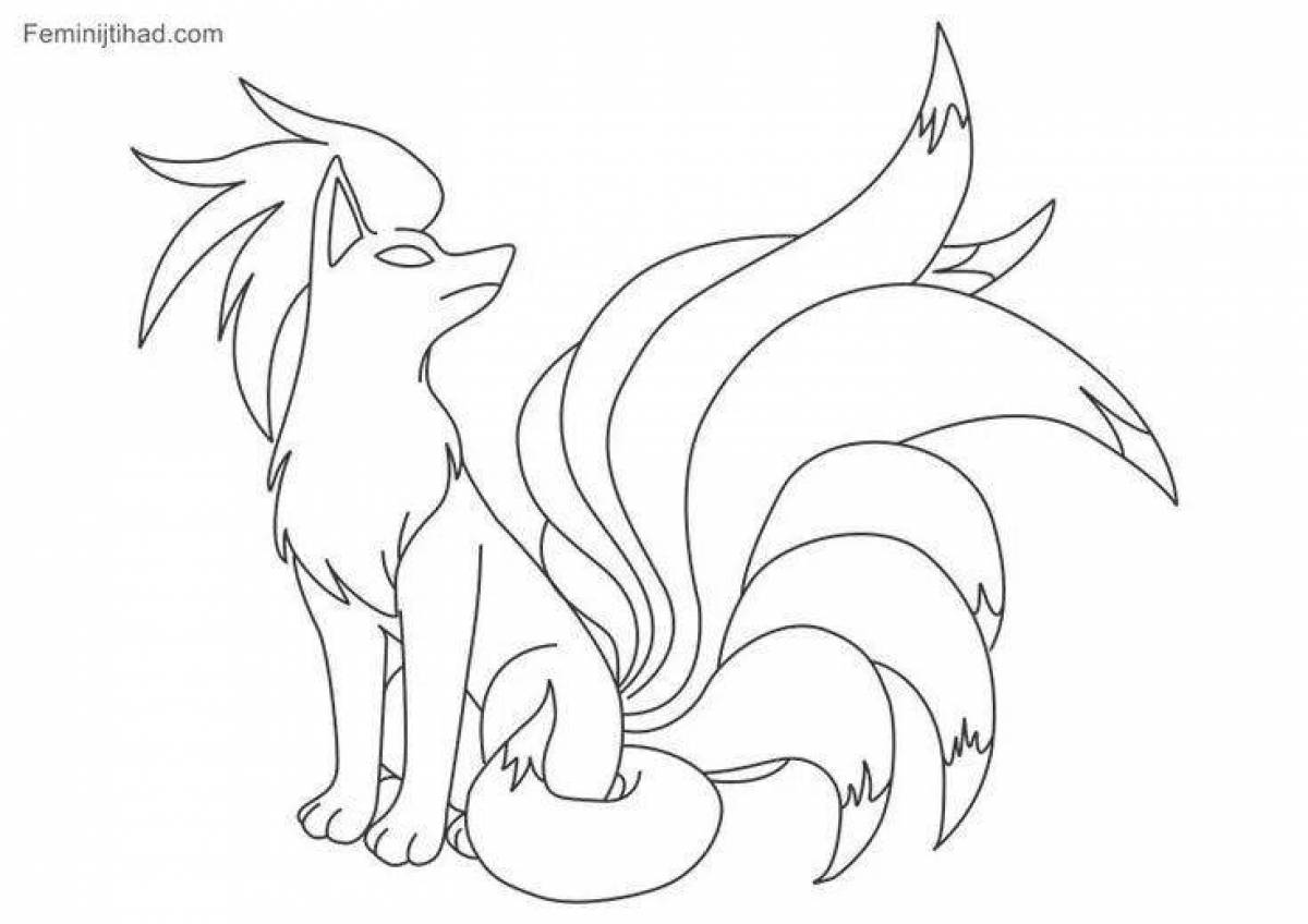 Coloring book bright nine-tailed fox