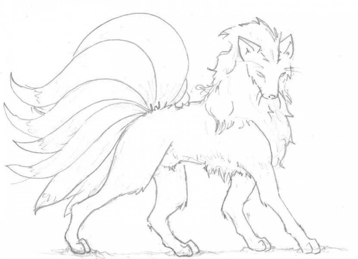 Coloring book gorgeous nine-tailed fox