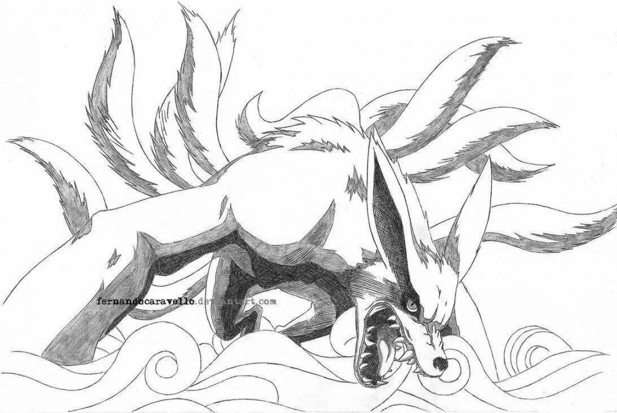 Coloring book gorgeous nine-tailed fox