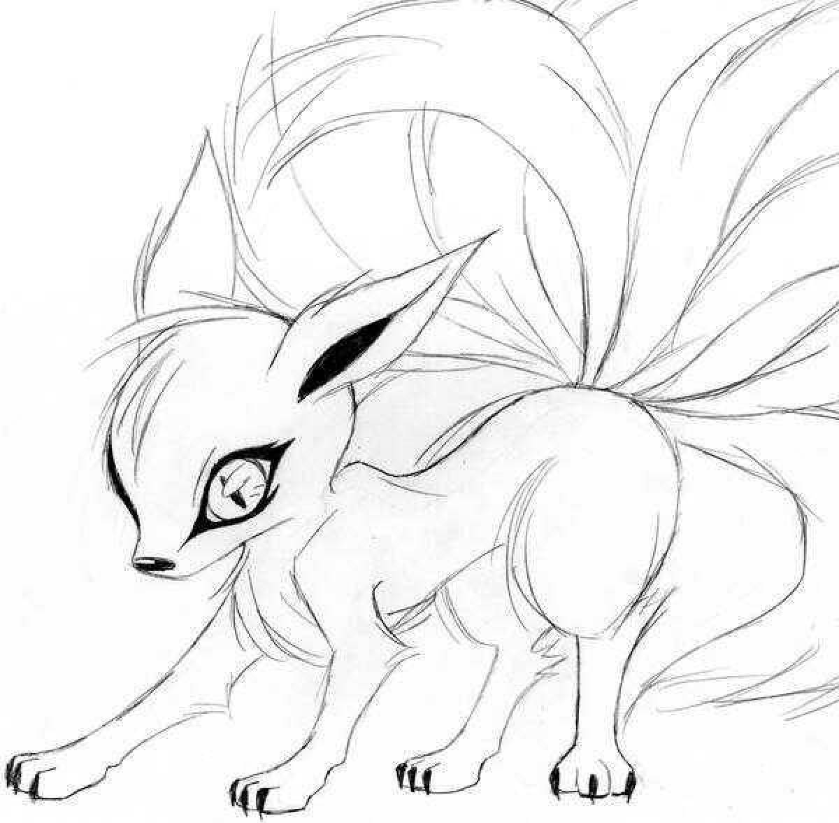 Coloring mystical nine-tailed fox