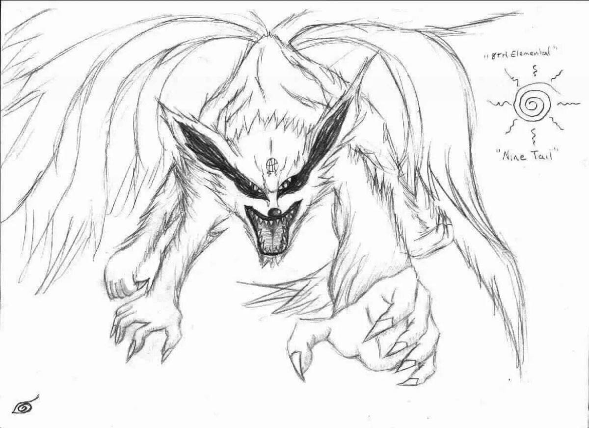 Mysterious nine-tailed fox coloring page