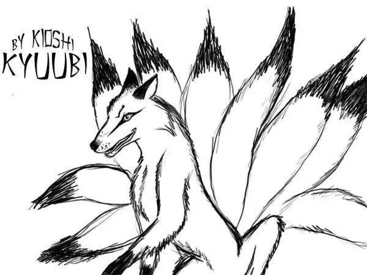 Intriguing Nine-Tailed Fox Coloring Page