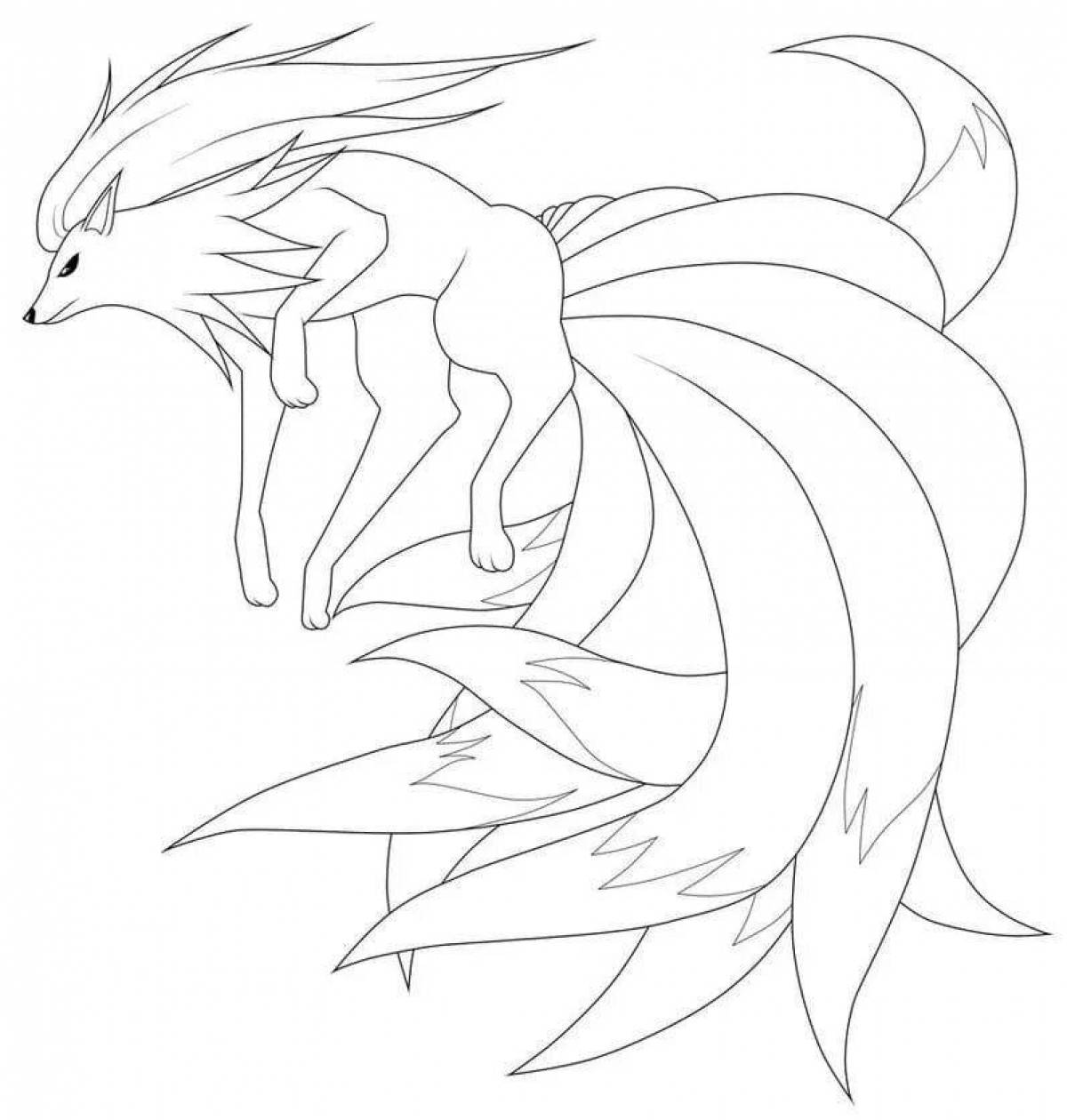 Coloring page spectacular nine-tailed fox