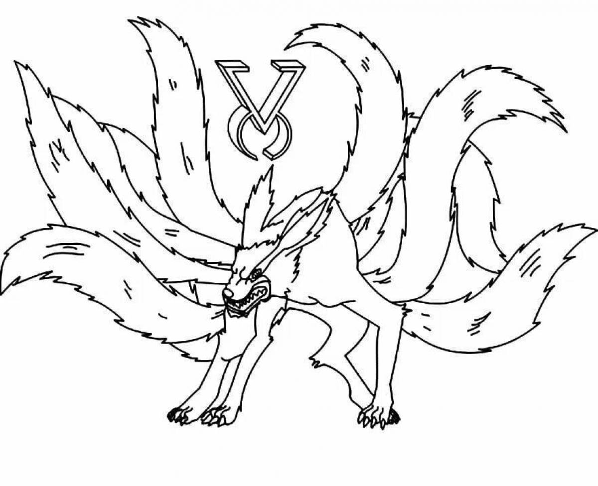 Coloring book magnanimous nine-tailed fox