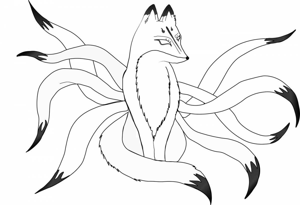 Nine-tailed fox glowing coloring page