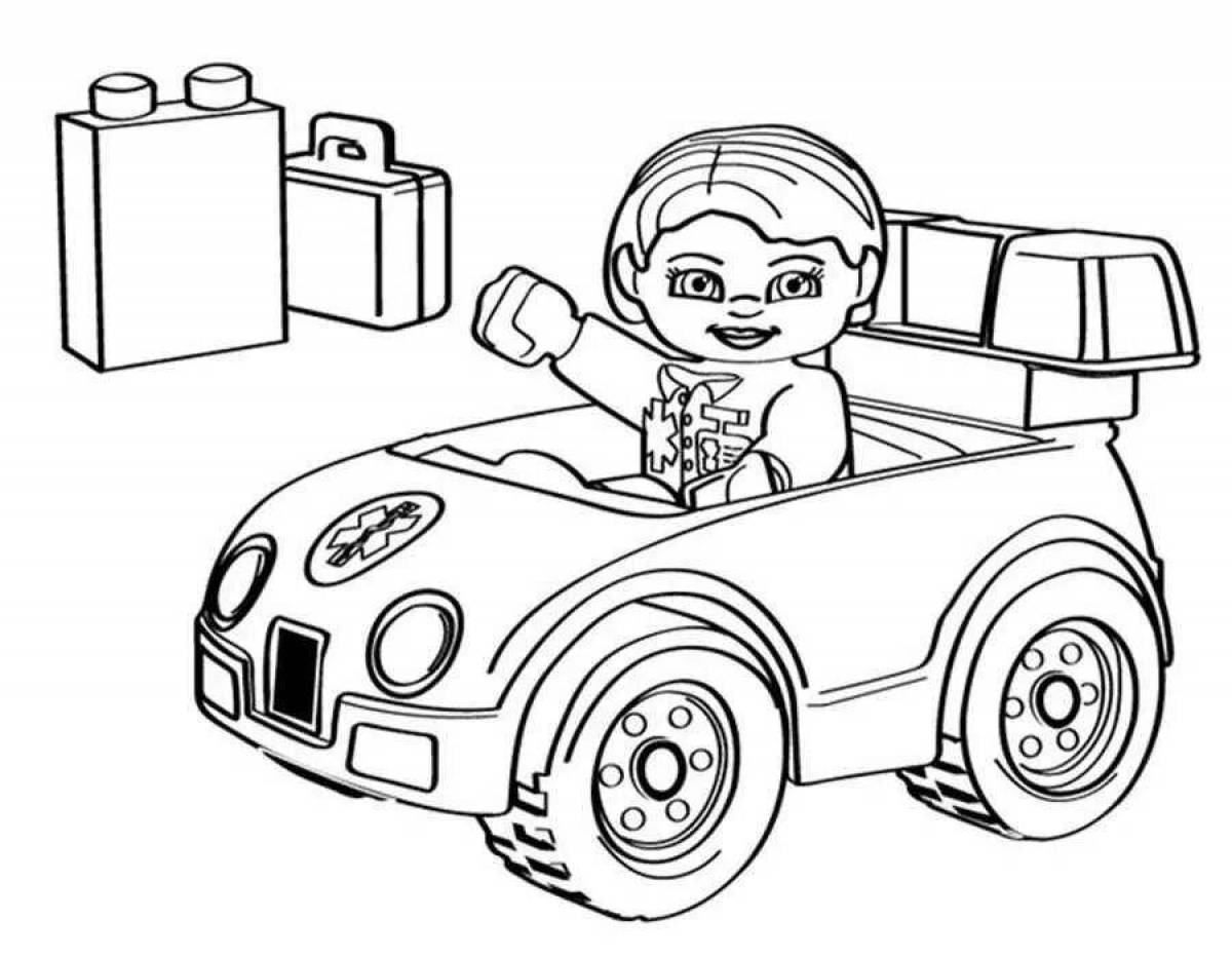 Colorful lego car coloring page