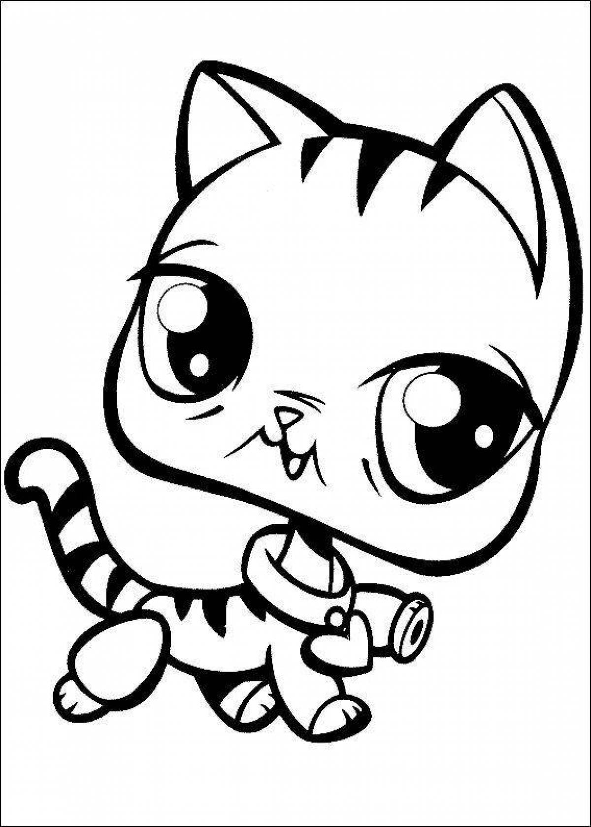 Naughty cute cat coloring page