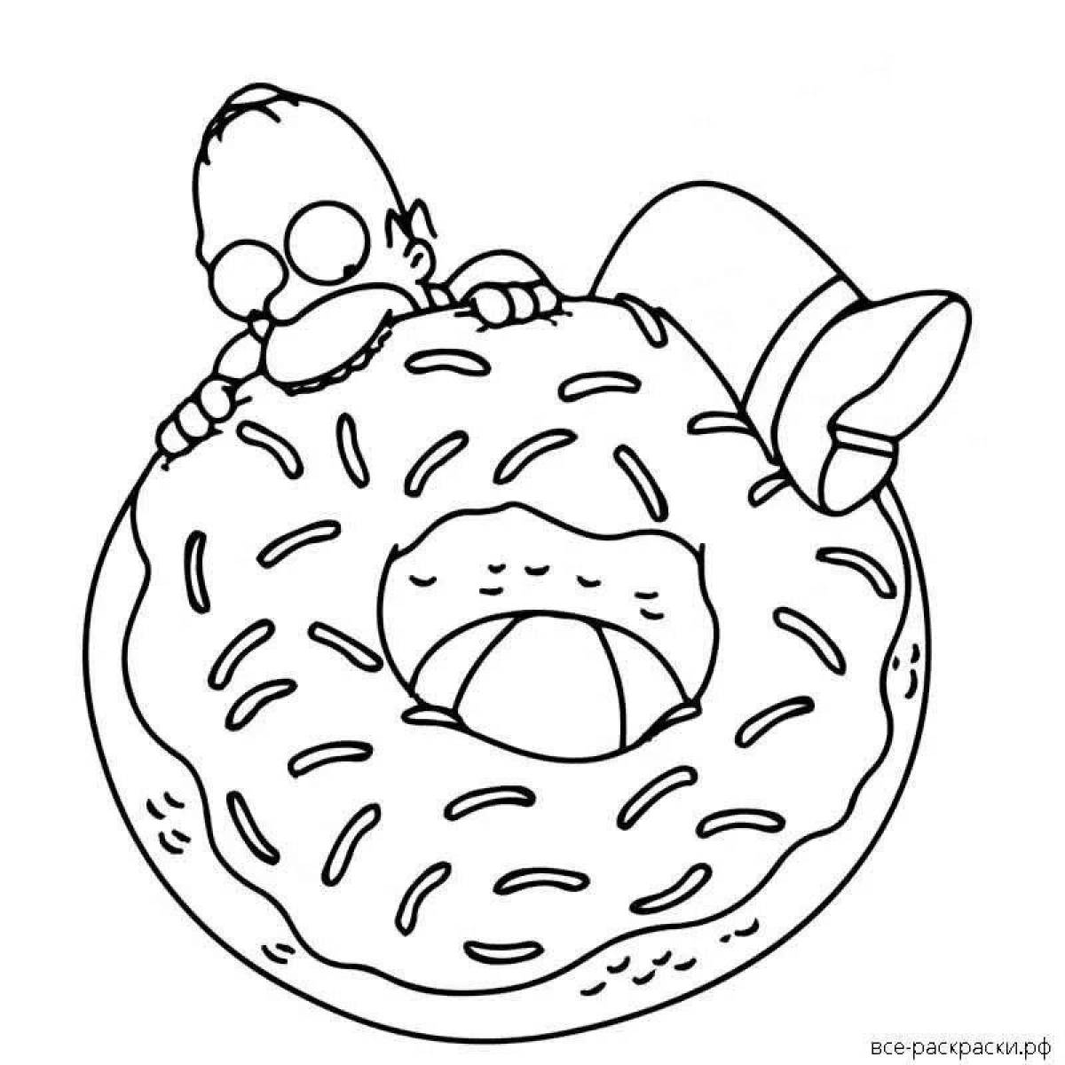 Раскраска игривая кошка-пончик