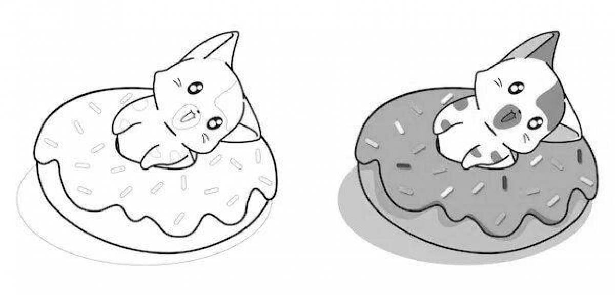 Раскраска радостный кот-пончик