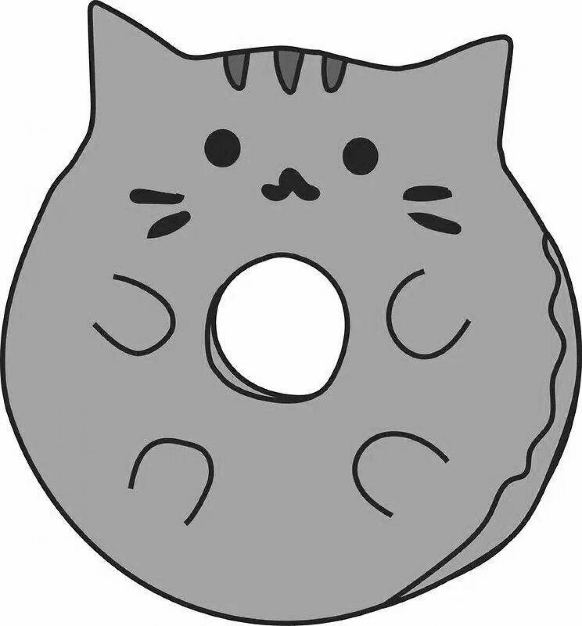 Colorful donut cat coloring page