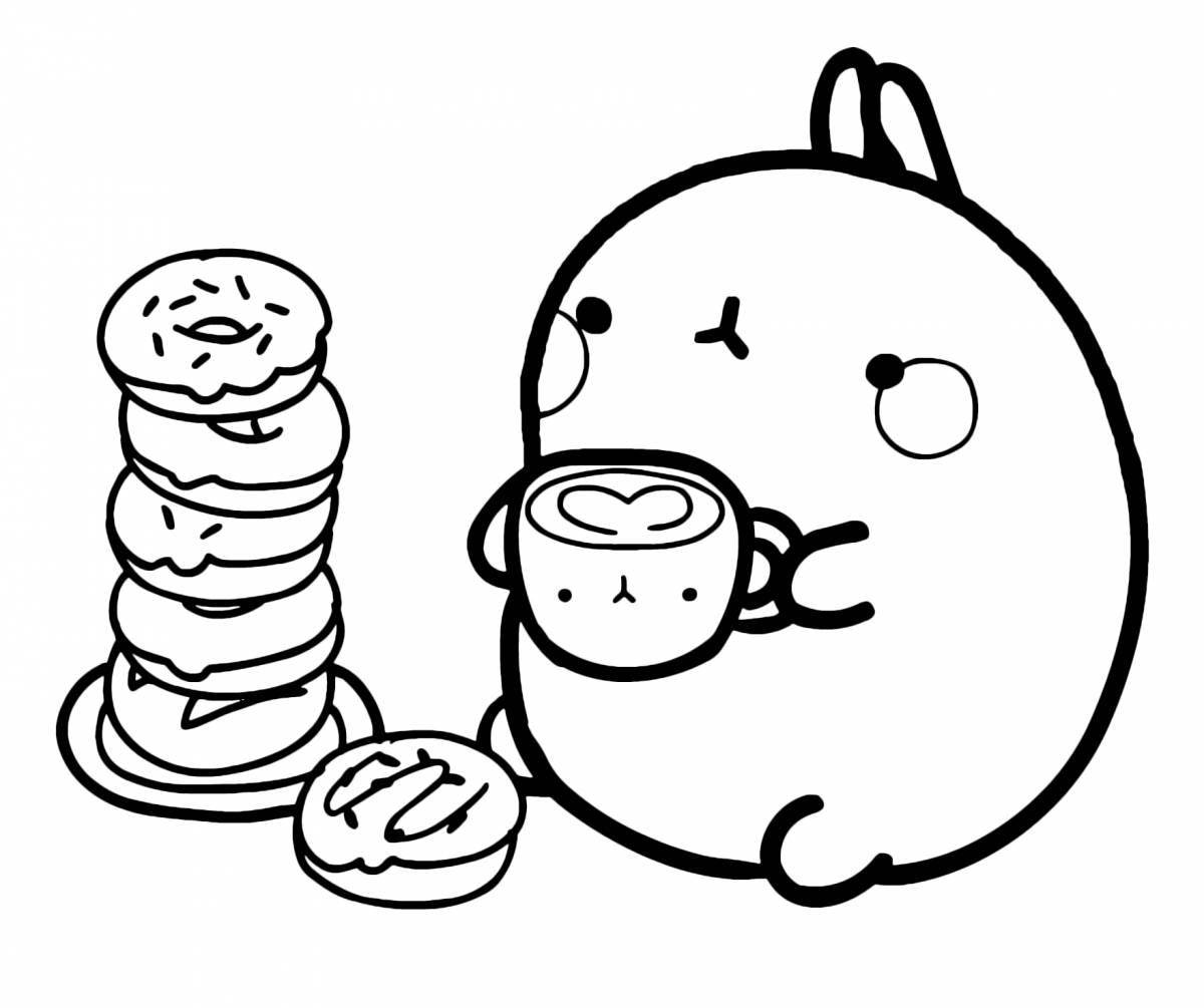 Adorable donut cat coloring page