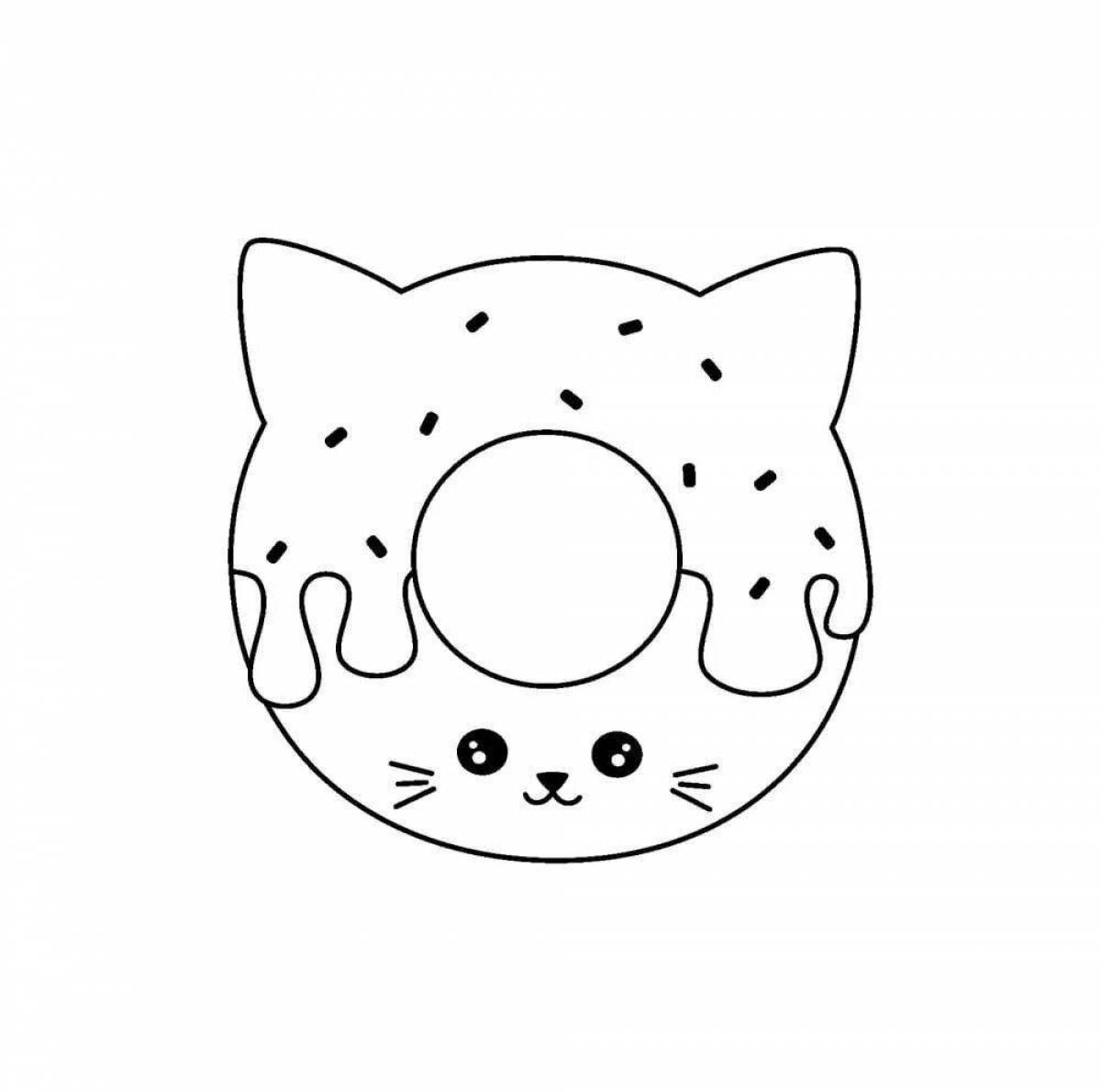Coloring book bright donut cat