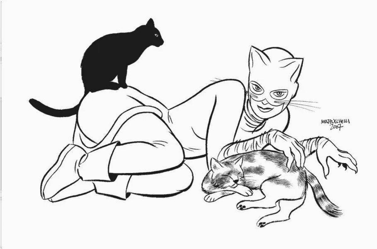 Привлекательная страница раскраски человека-кошки