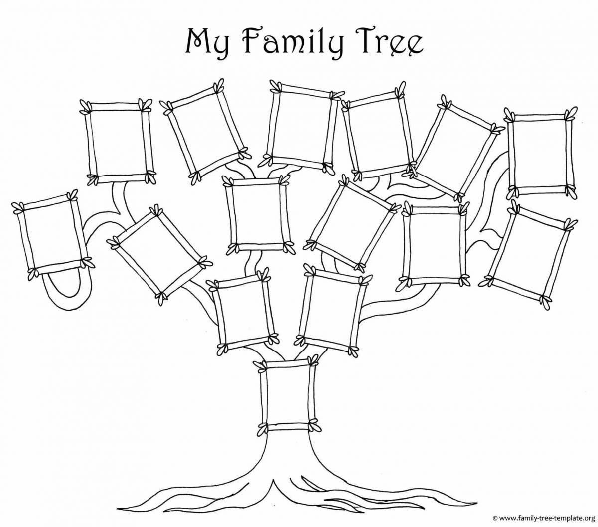Coloring book jubilant family tree
