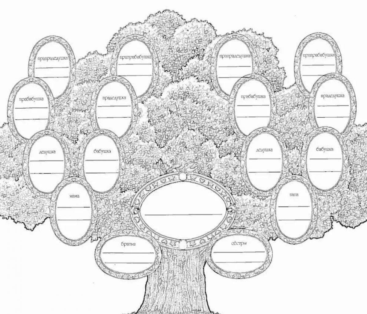 Coloring book dizzying family tree