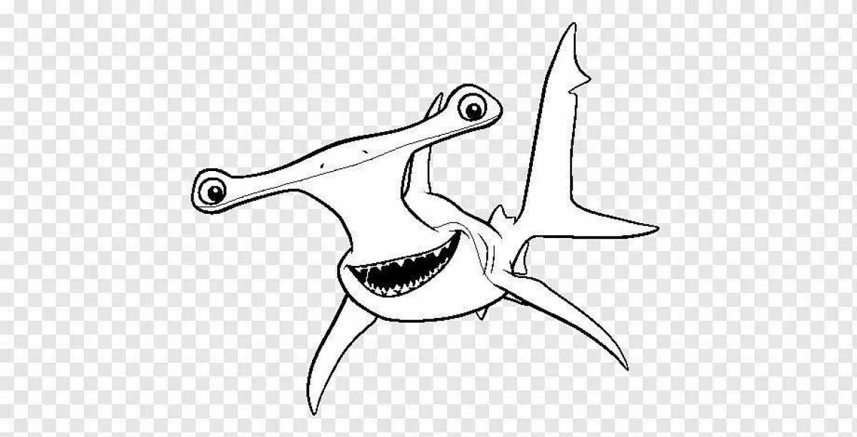 Glittering hammerhead shark coloring page