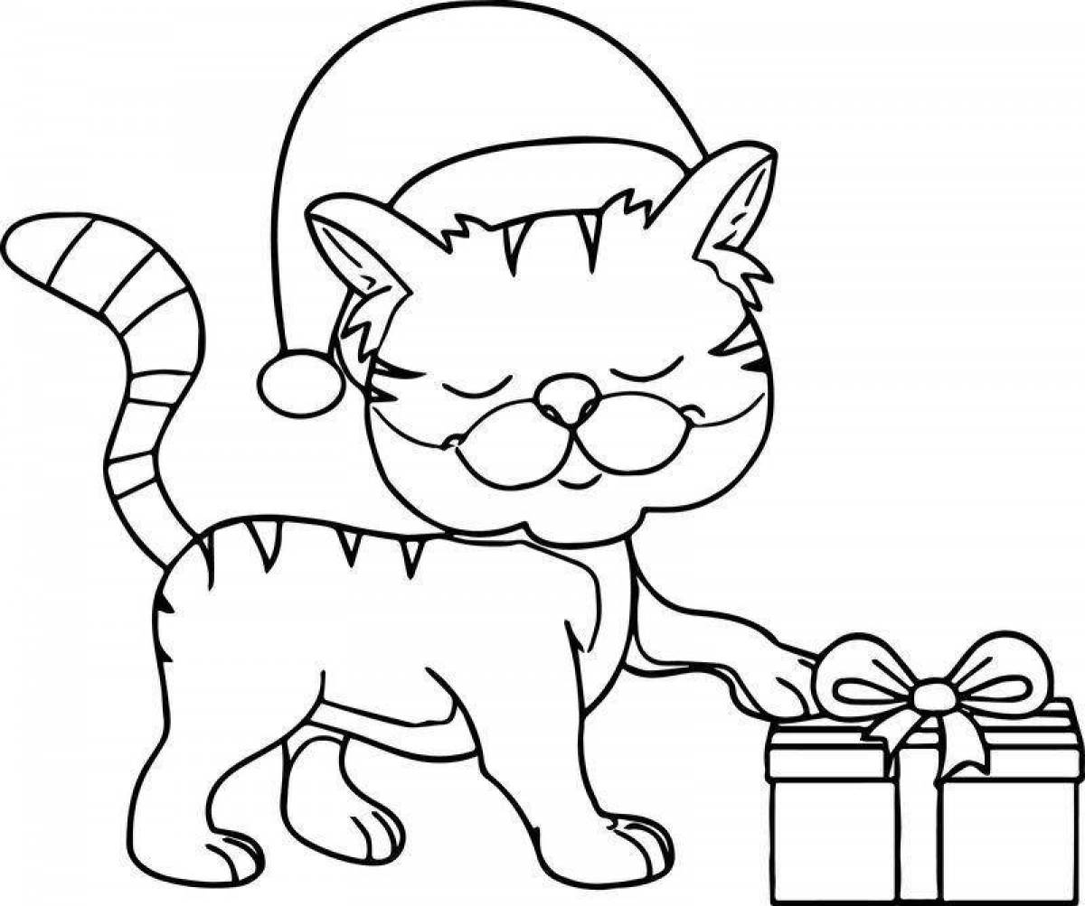 Coloring page charming Christmas cat