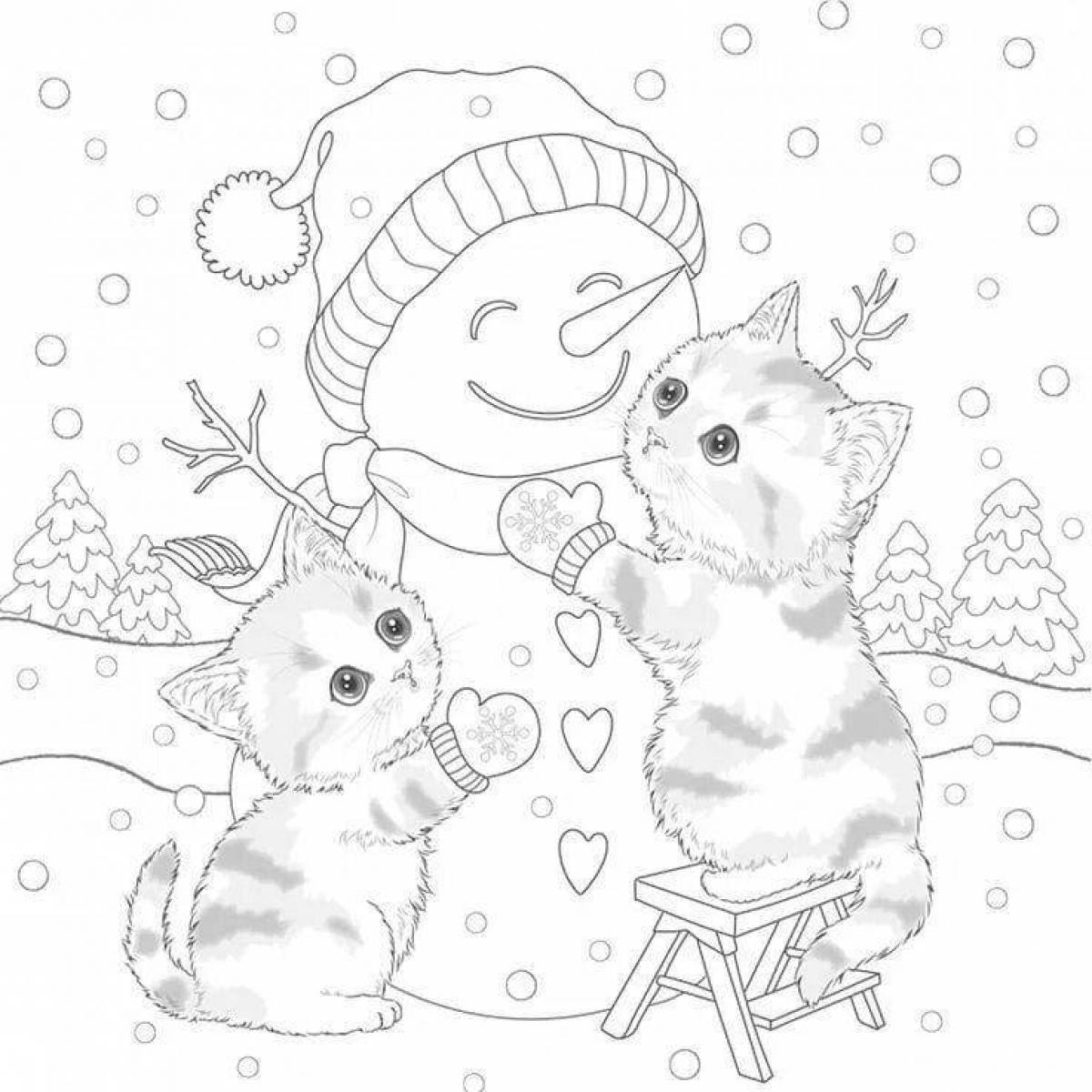 Comic Christmas coloring kitty