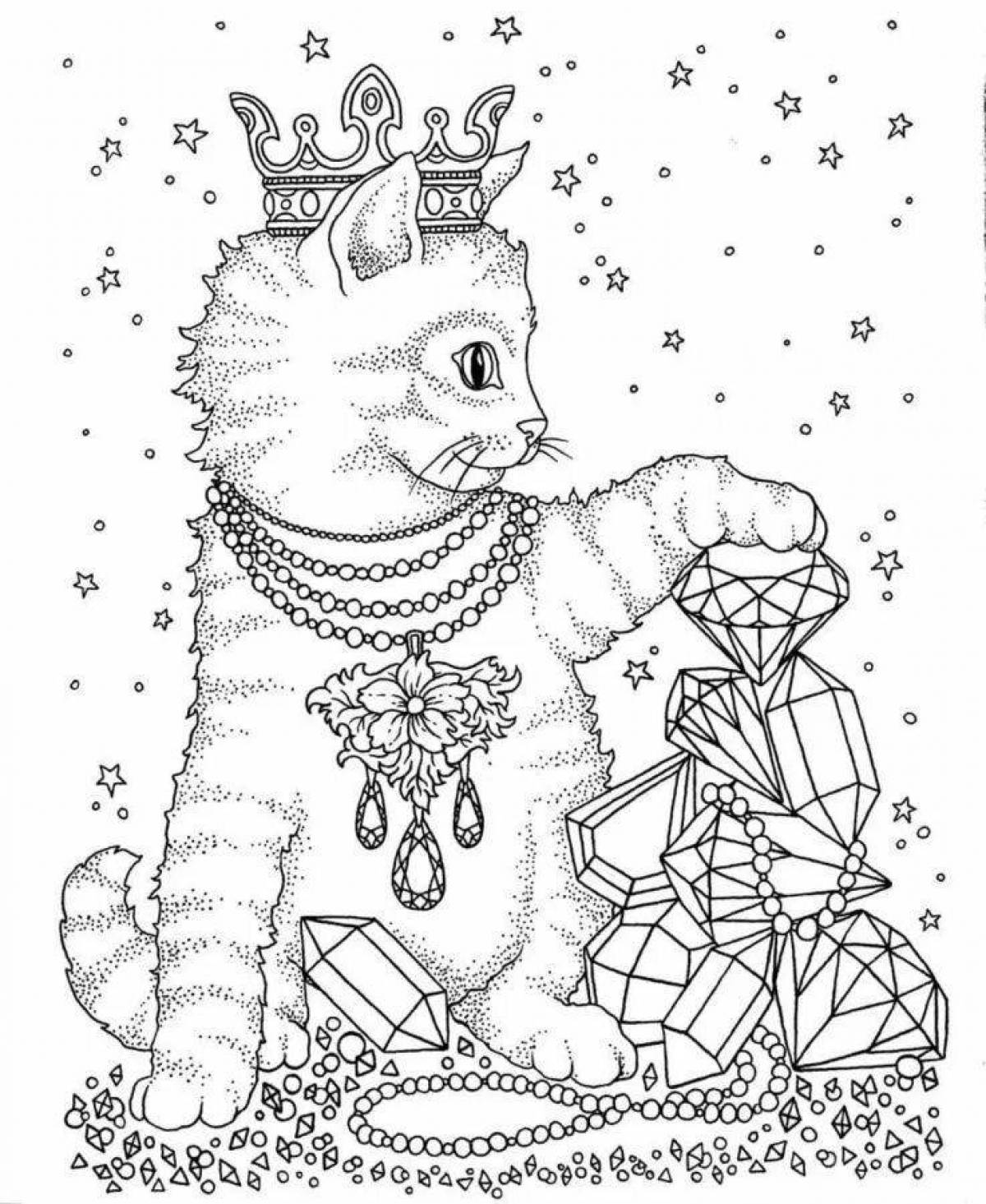 Coloring book sparkling Christmas cat
