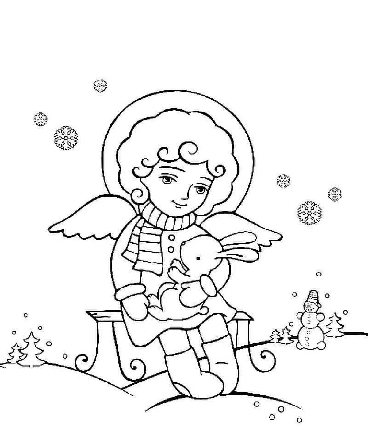 Coloring book shining Christmas angel