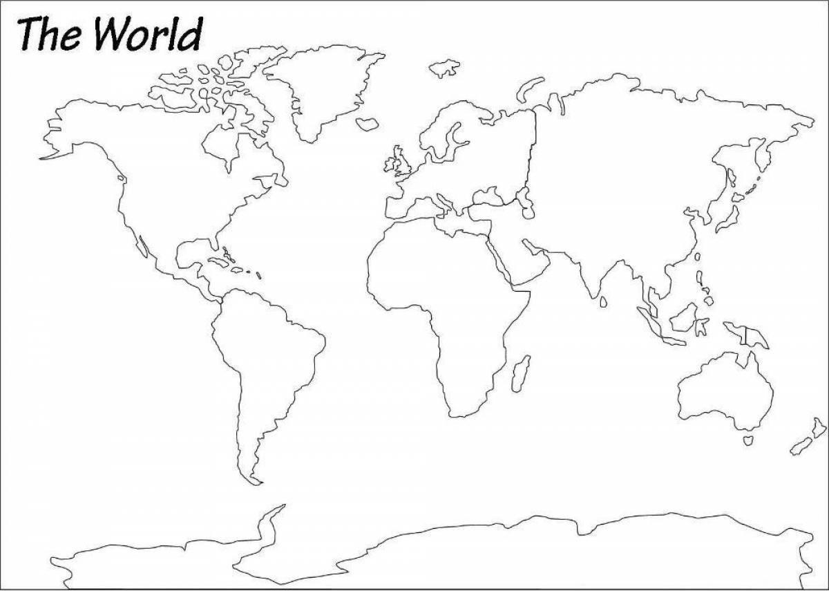 Карта мира без подписей черно белая
