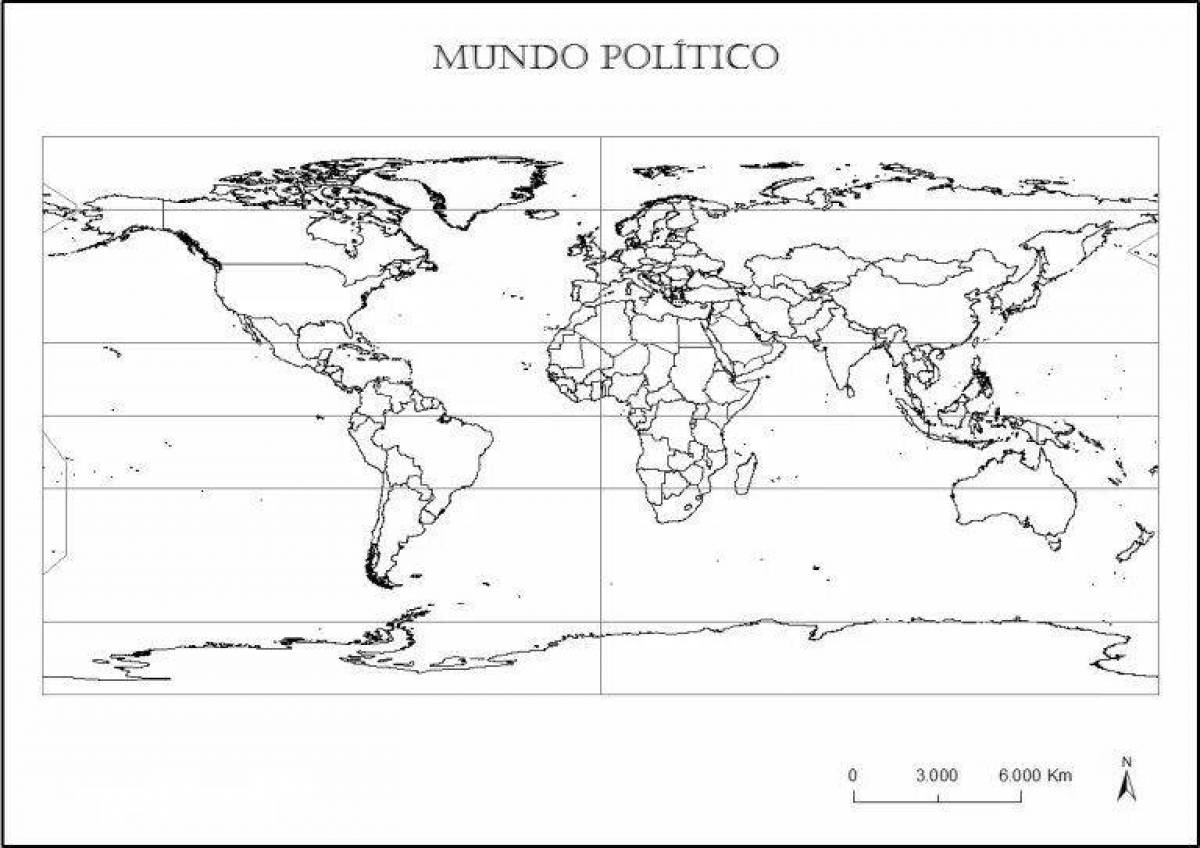 Политическая карта мира черно белая