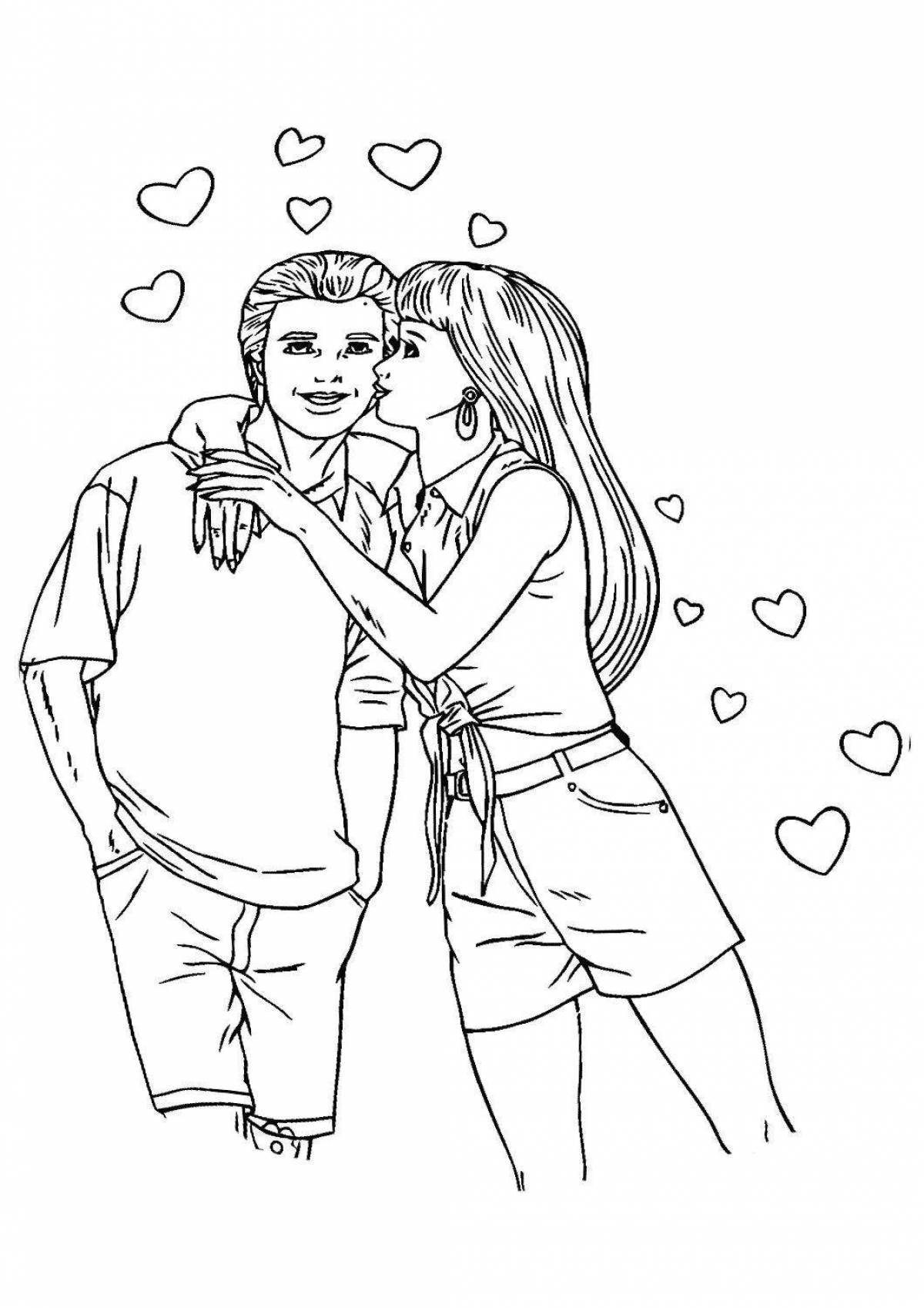 Coloring page boy and girl in high spirits