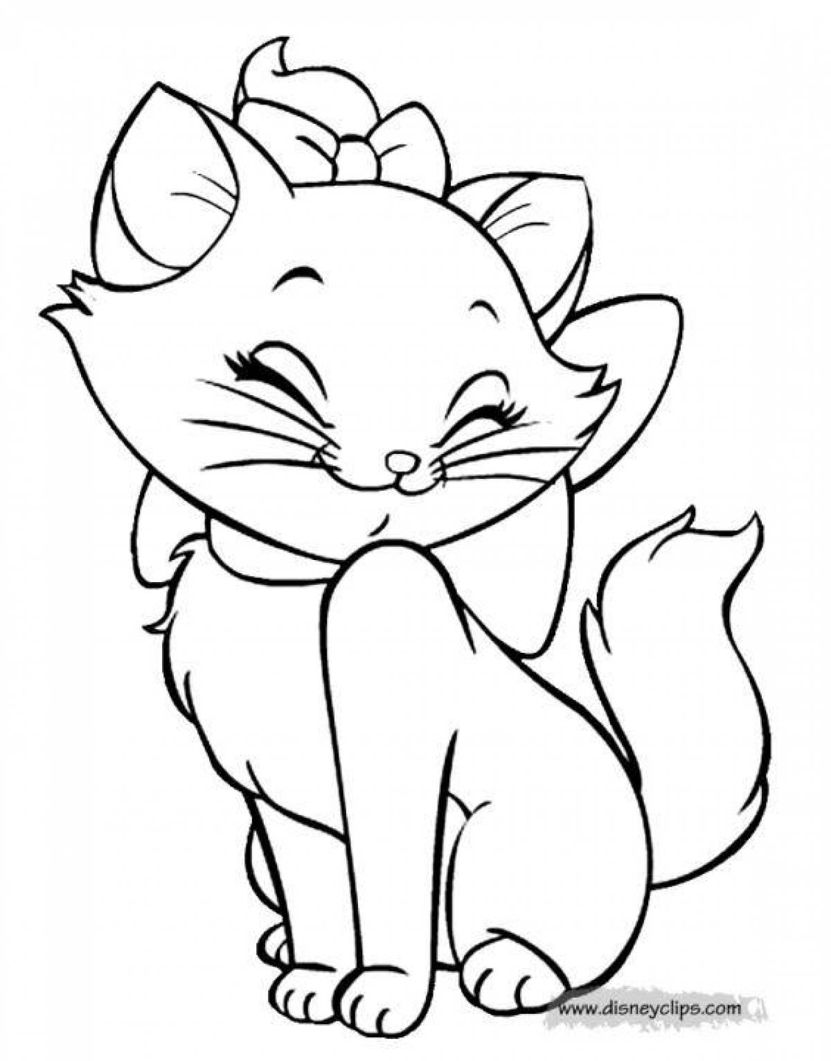 Coloring page playful cat with a bow