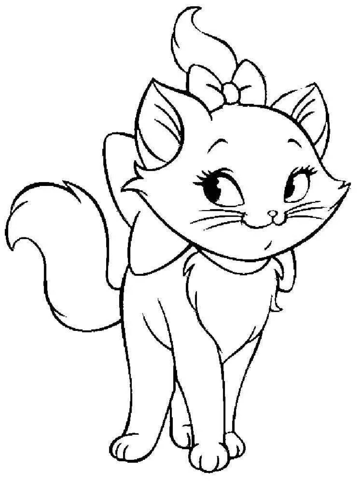 Coloring cat with a bow