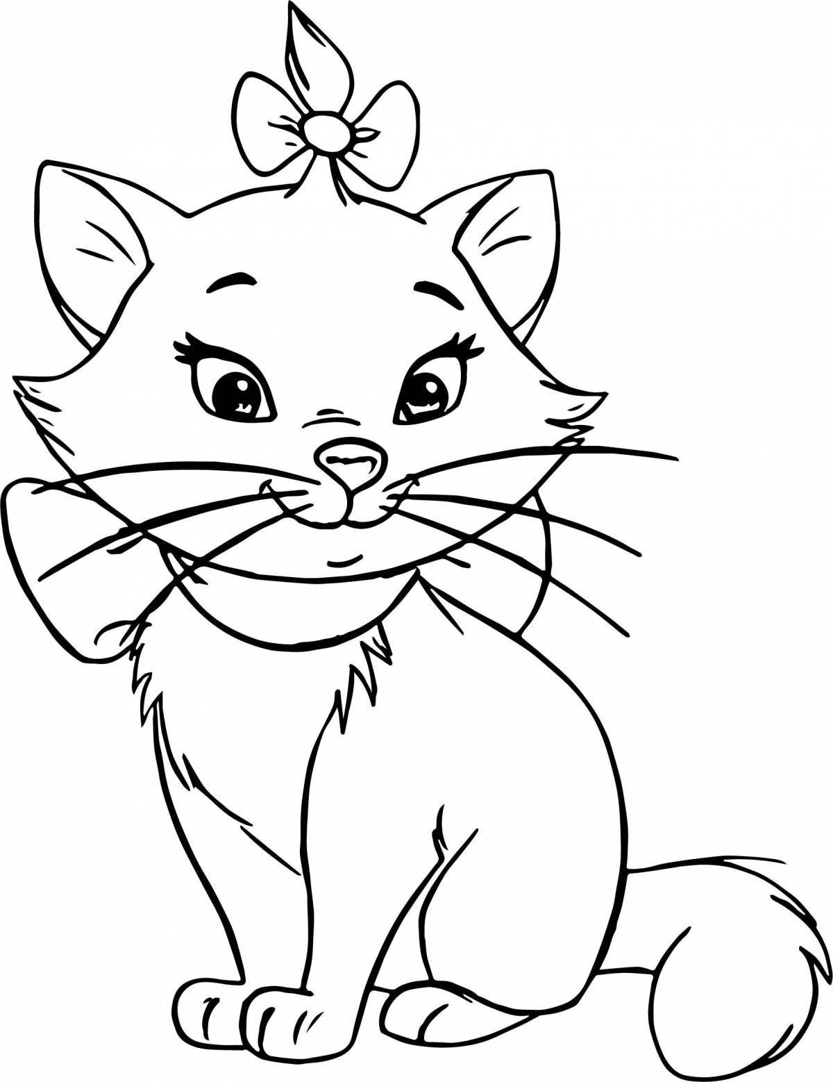 Silly cat with a bow coloring page