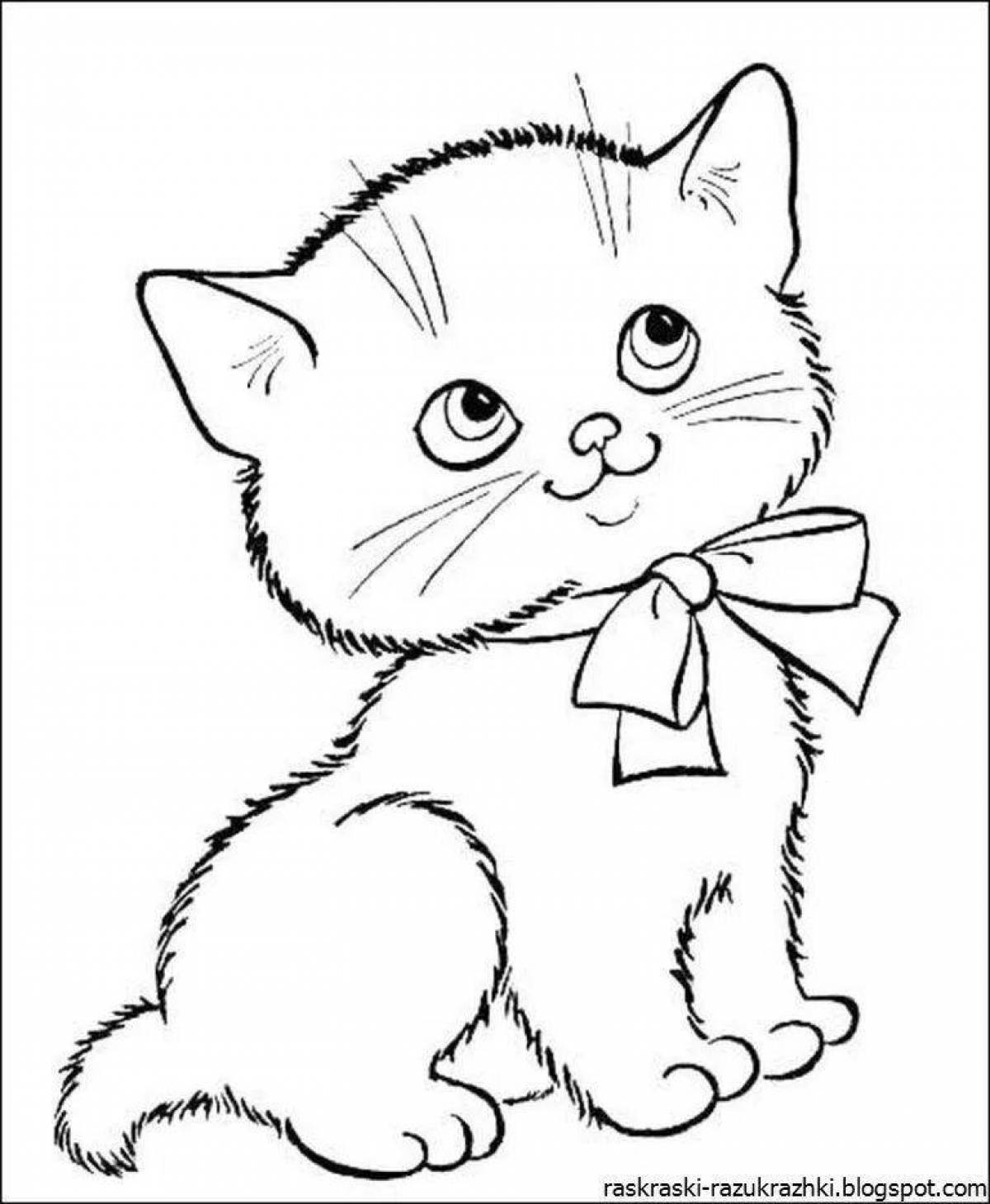 Coloring page adorable cat with a bow