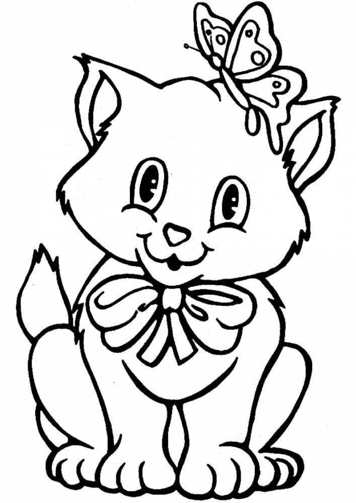 Coloring book bright cat with a bow